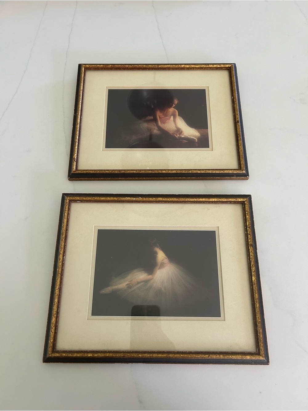 Set of 2 Vntage Framed Ballerina Prints in Black and Gold Frames